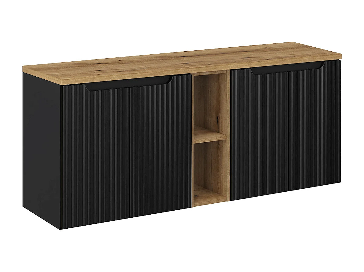 Riva Zwart en Hout 4-deurs 2-niche wastafelmeubel 140cm