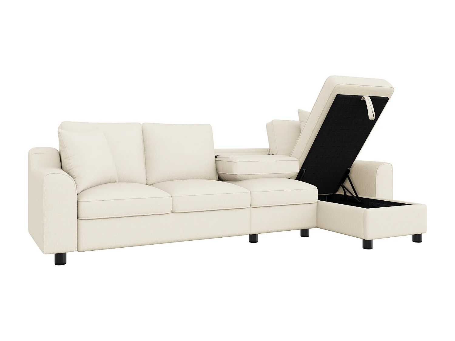 Canapé d'angle moderne en chenille beige - avec espace de rangement - dossier rabattable - avec porte-gobelet - Beige
