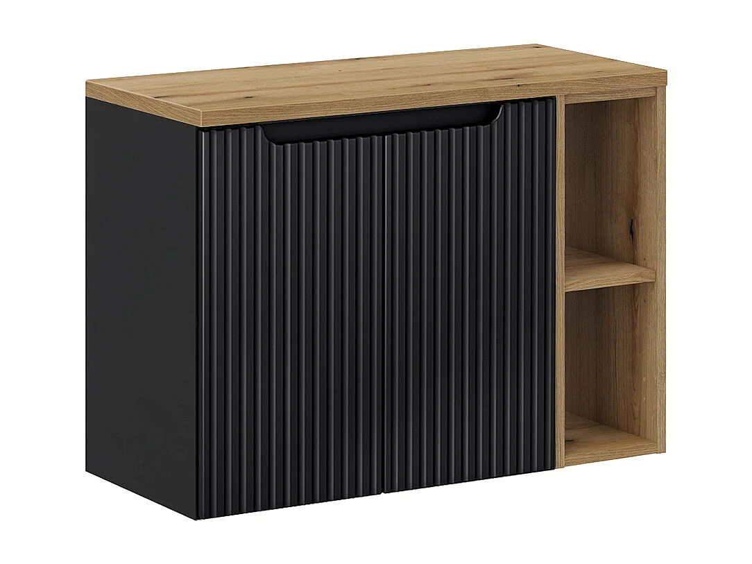 Meuble sous-vasque 80cm 2 portes 2 niches Riva Noir et Bois
