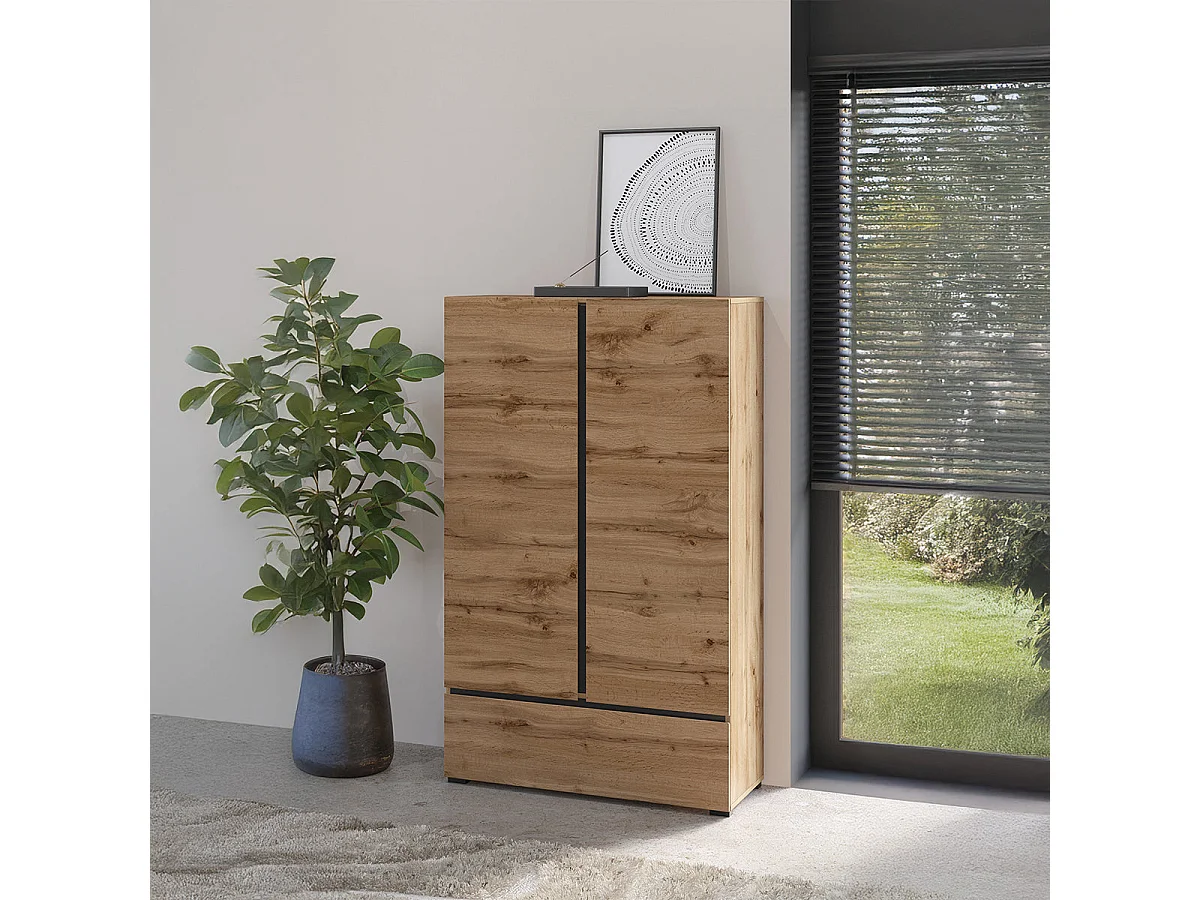 Petite armoire 2 portes 1 tiroir Lilia Bois