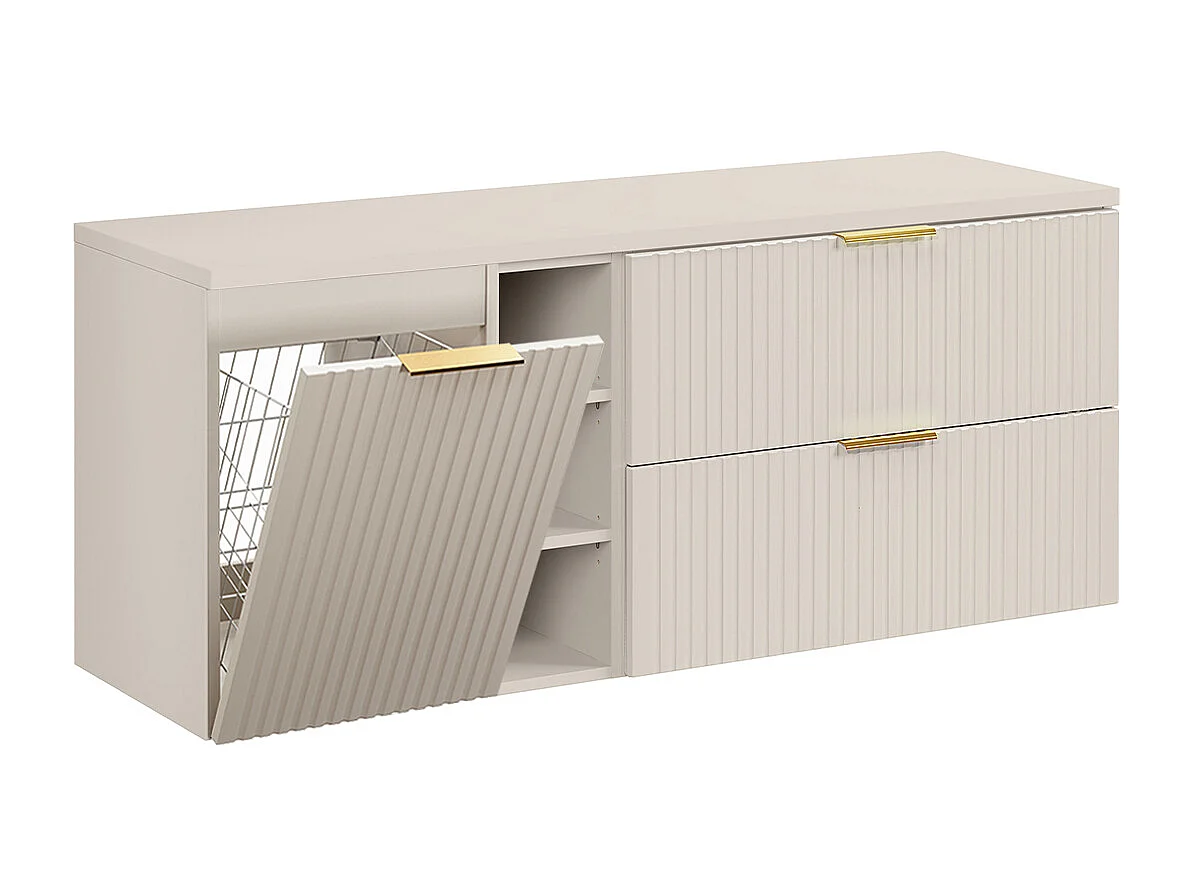 Meuble sous-vasque 140cm 3 niches panier à linge Adriel Cachemire