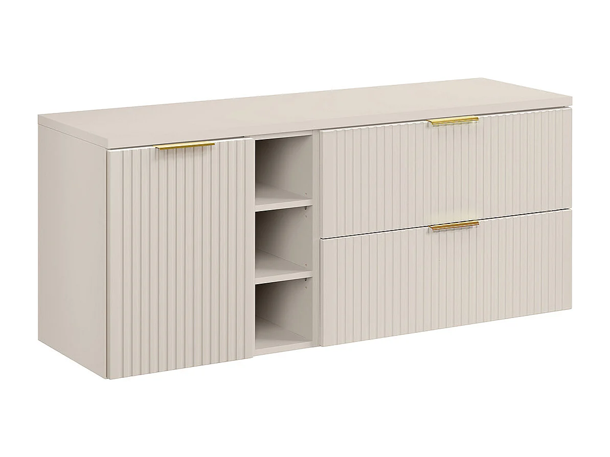 Meuble sous-vasque 140cm 3 niches panier à linge Adriel Cachemire