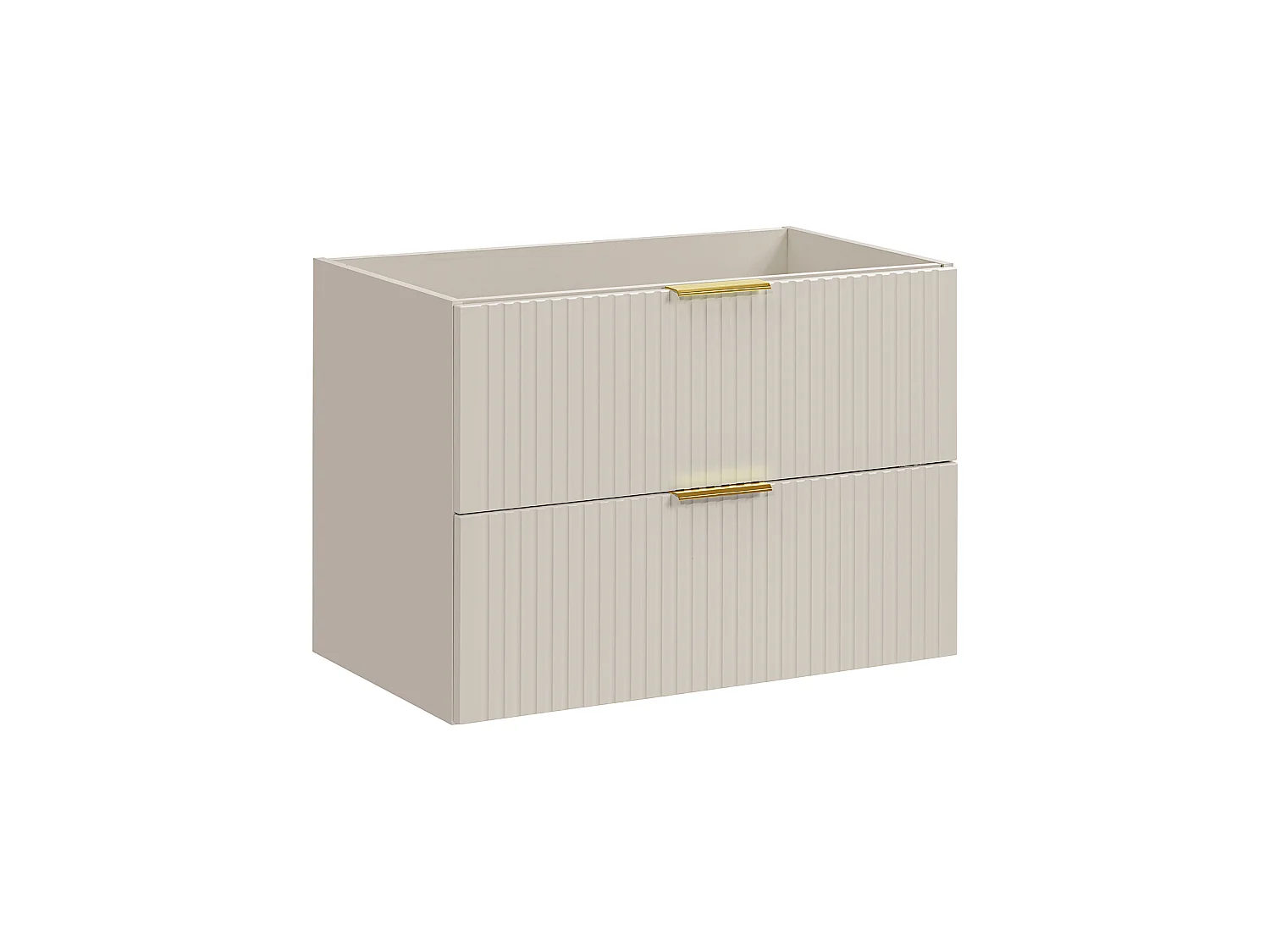 Set di mobili bagno Adel Cashmere 140 cm con frontali fresati e piano per lavabo color cashmere