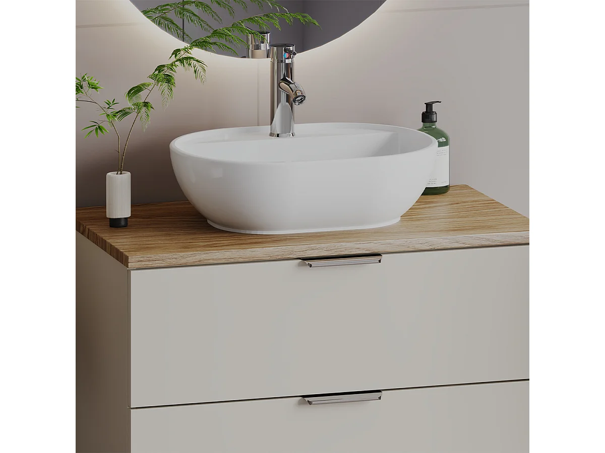 Meuble sous-vasque 80cm plan de toilette Astrid Cachemire et bois