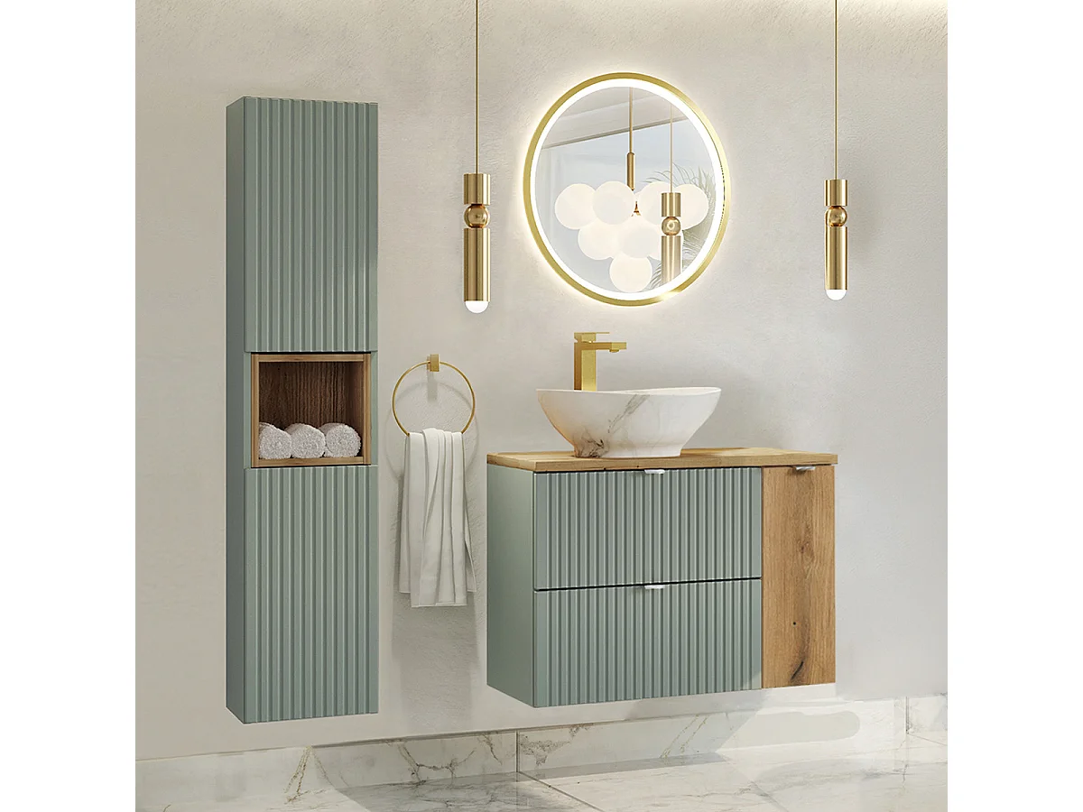 Meuble sous-vasque 80cm Jade Vert et Bois