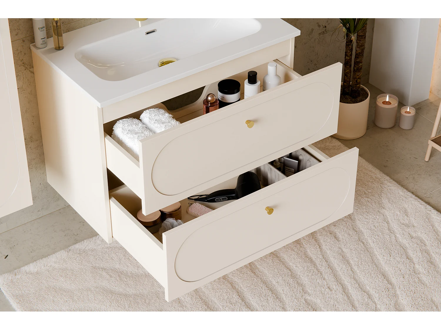 Meuble sous vasque Donna Sand 80 cm 2 tiroirs