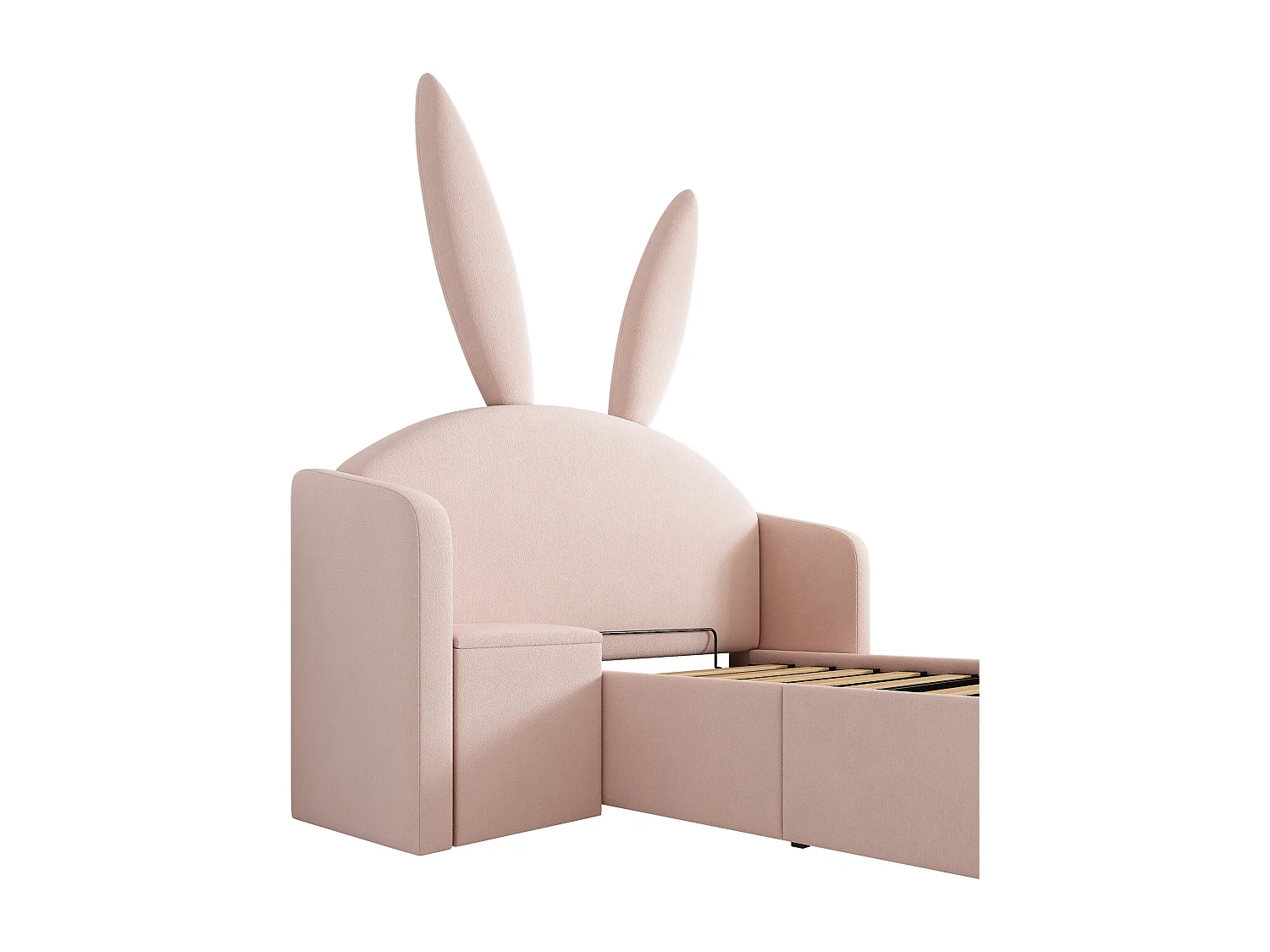 Lit coffre rembourré 90x190cm - avec table de chevet - tête de lit oreilles de lapin - velours - rose (sans matelas)