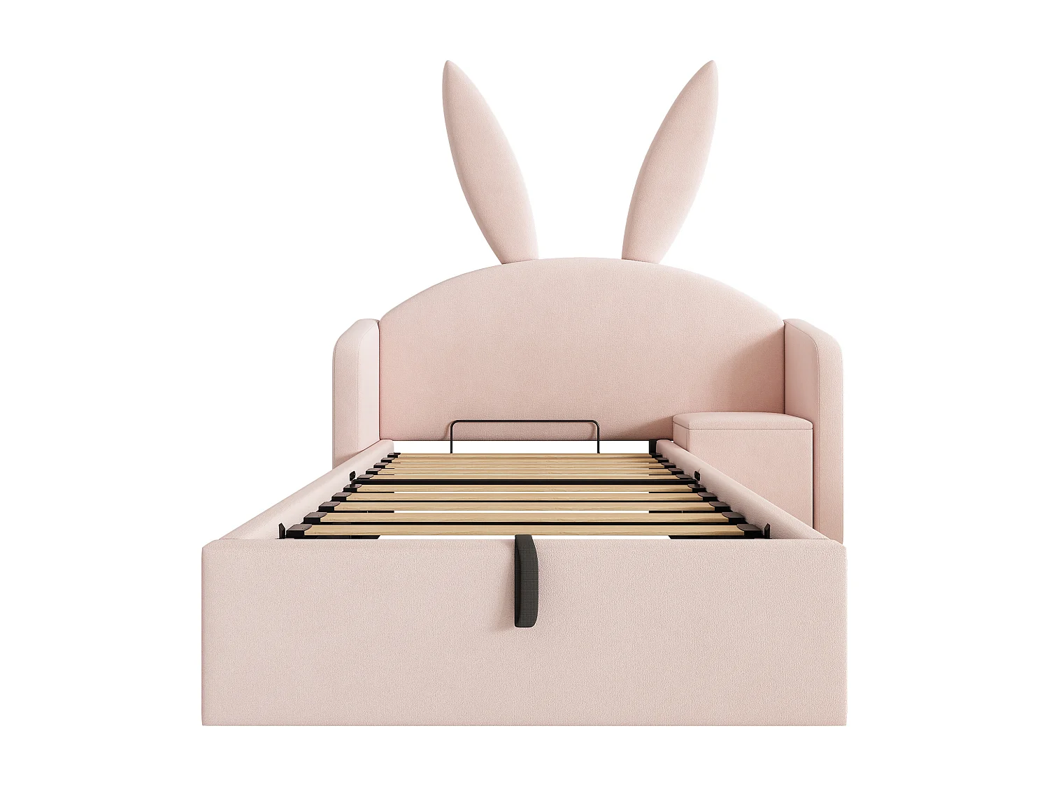 Lit coffre rembourré 90x190cm - avec table de chevet - tête de lit oreilles de lapin - velours - rose (sans matelas)