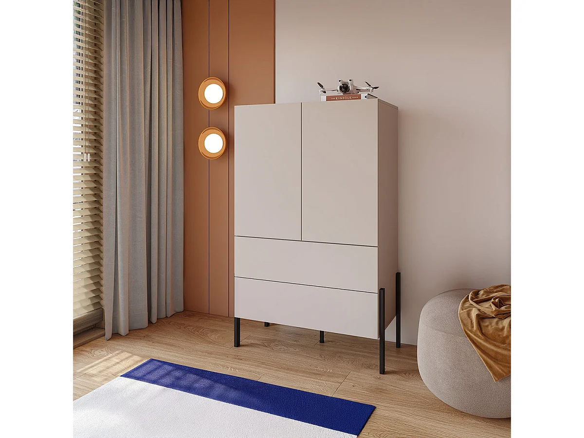 Armoire 2 portes 2 tiroirs Bérénice Cachemire