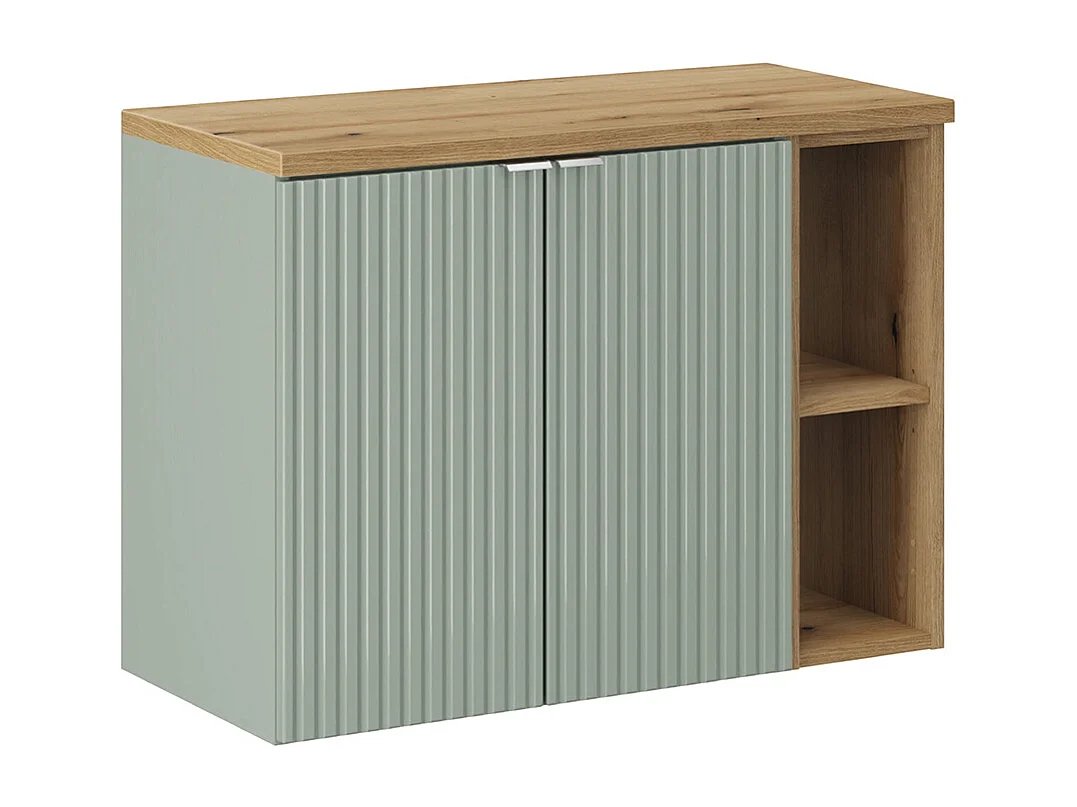 Meuble sous-vasque 80cm 2 portes 2 niches Jade Vert et Bois