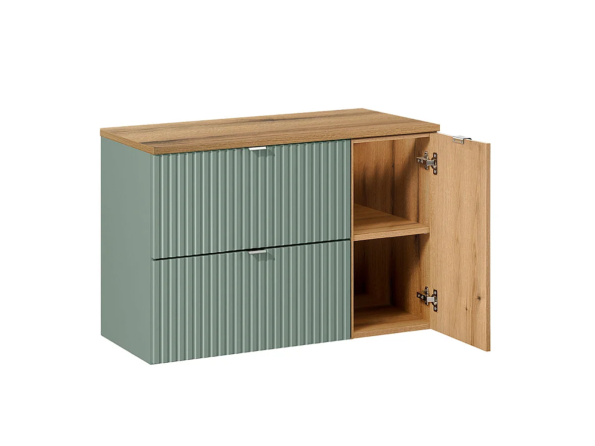 Waschtischunterschrank 90cm Jade Grün und Holz