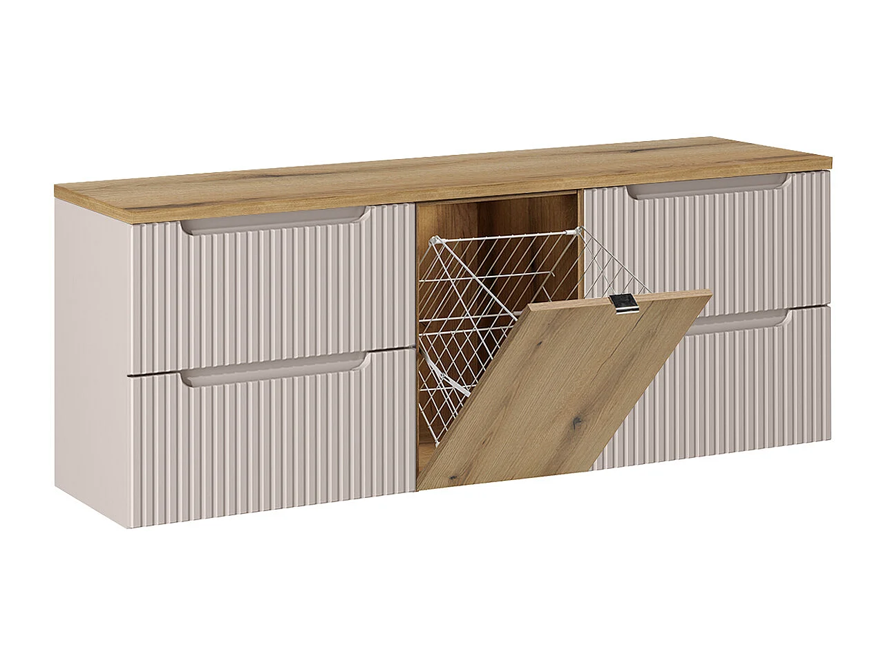 Meuble sous-vasque 160cm panier à linge Riva Cachemire et Bois
