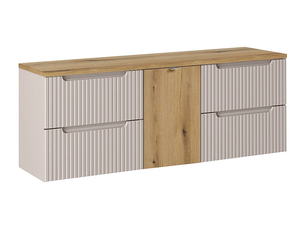 Meuble sous-vasque 160cm panier à linge Riva Cachemire et Bois