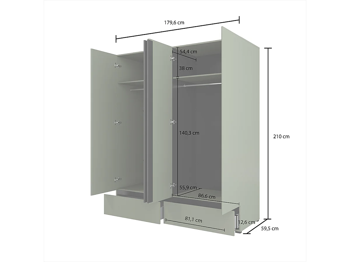 Schrank 4 Türen 2 Schubladen Lilia Grün