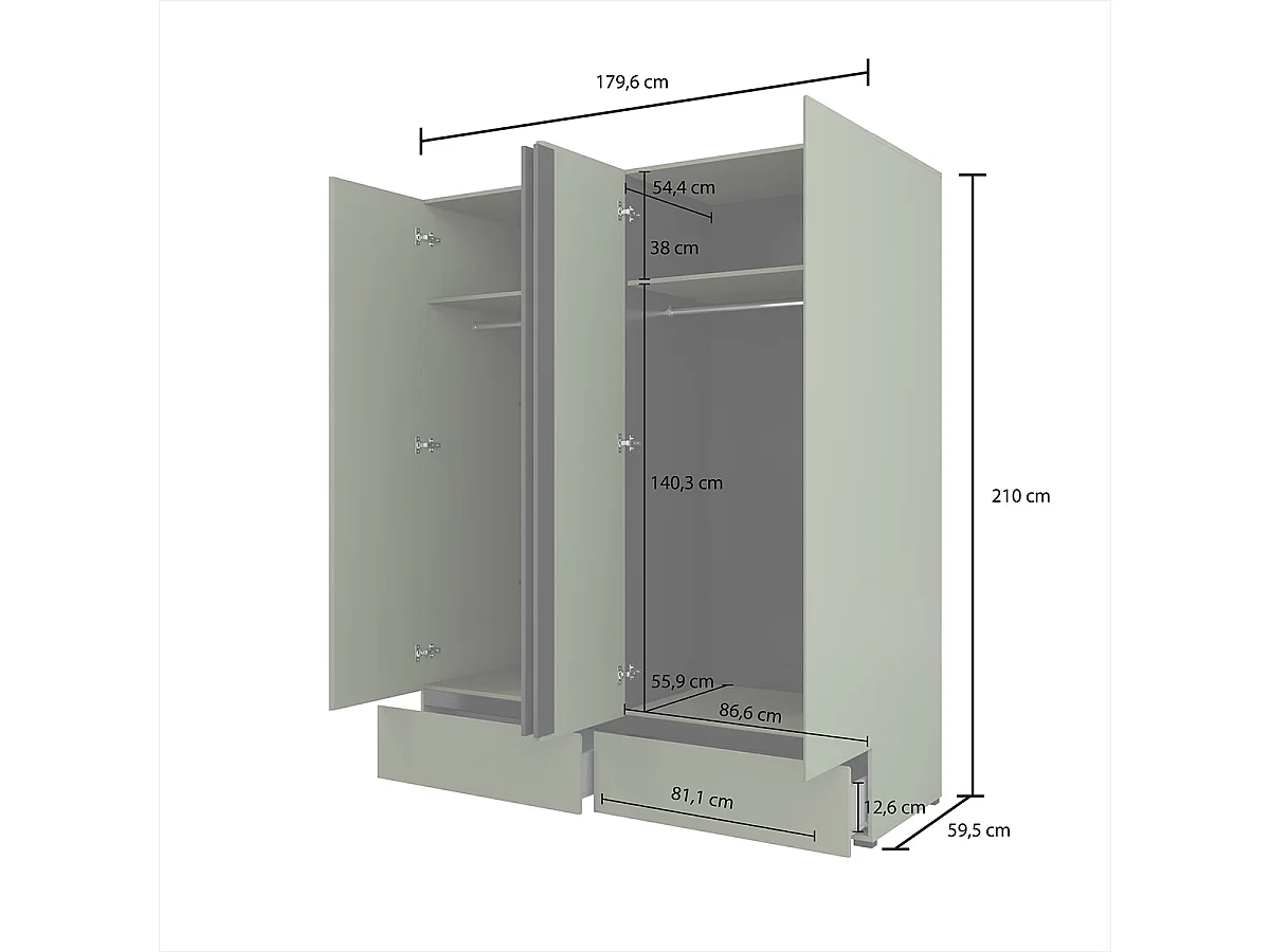 4-door 2-drawer wardrobe Lilia Green