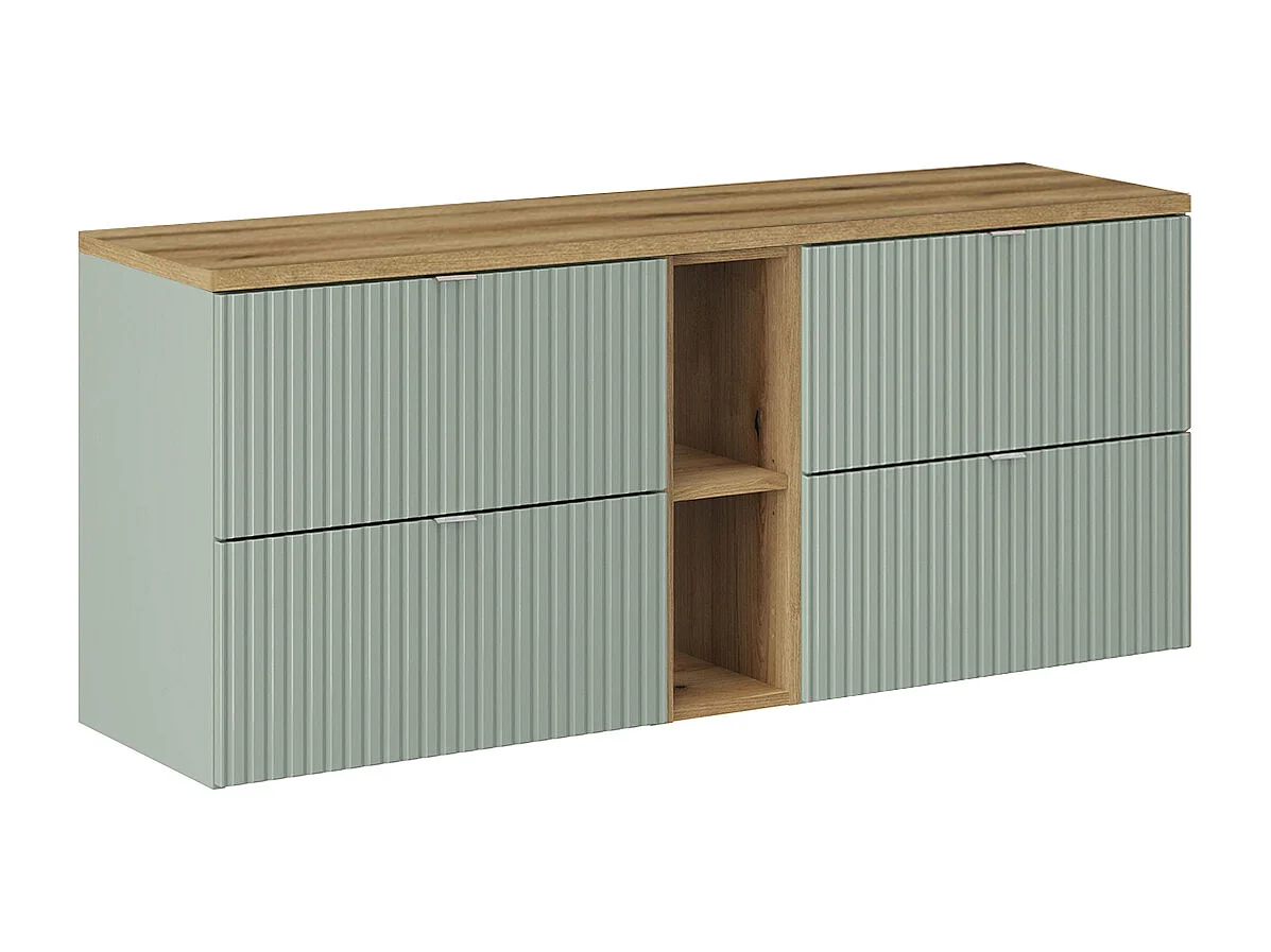 Meuble sous-vasque 140cm 4 tiroirs 2 niches Jade Vert et Bois