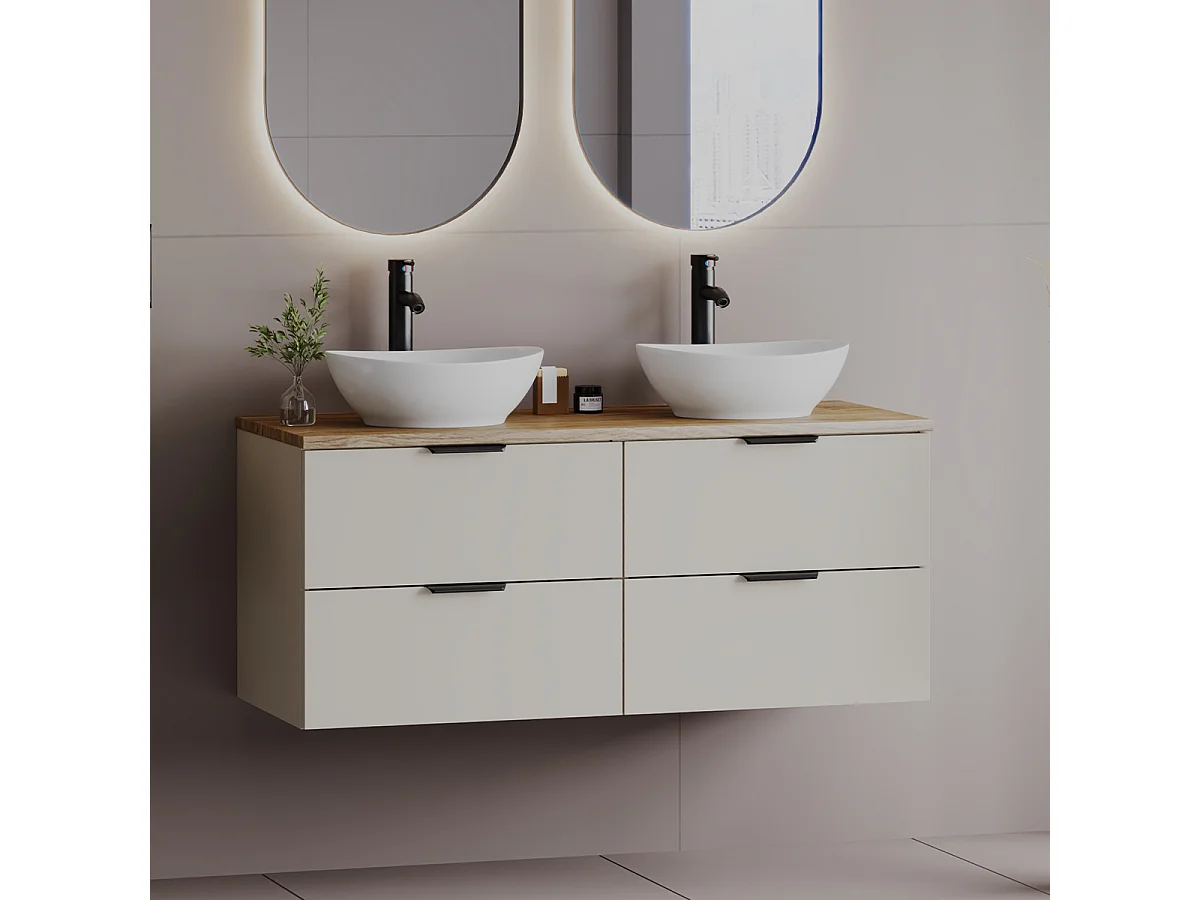 Meuble sous-vasque 120cm plan de toilette Astrid Cachemire et bois