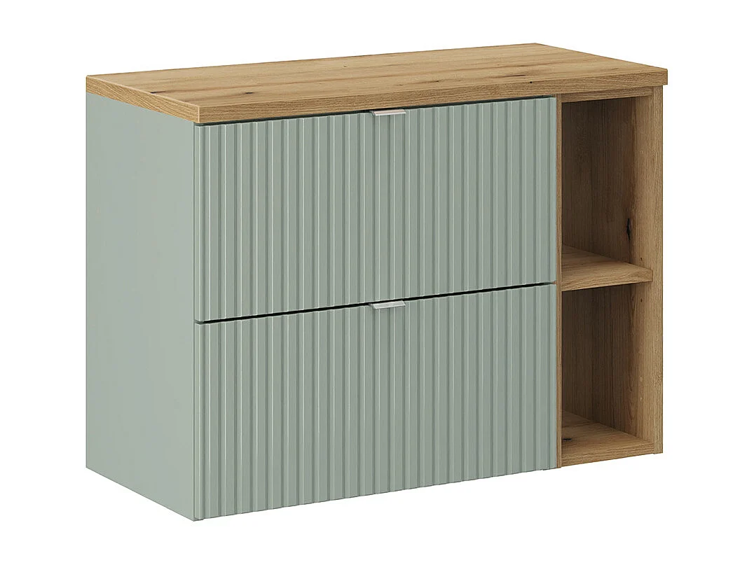 Meuble sous-vasque 80cm 2 tiroirs 2 niches Jade Vert et Bois
