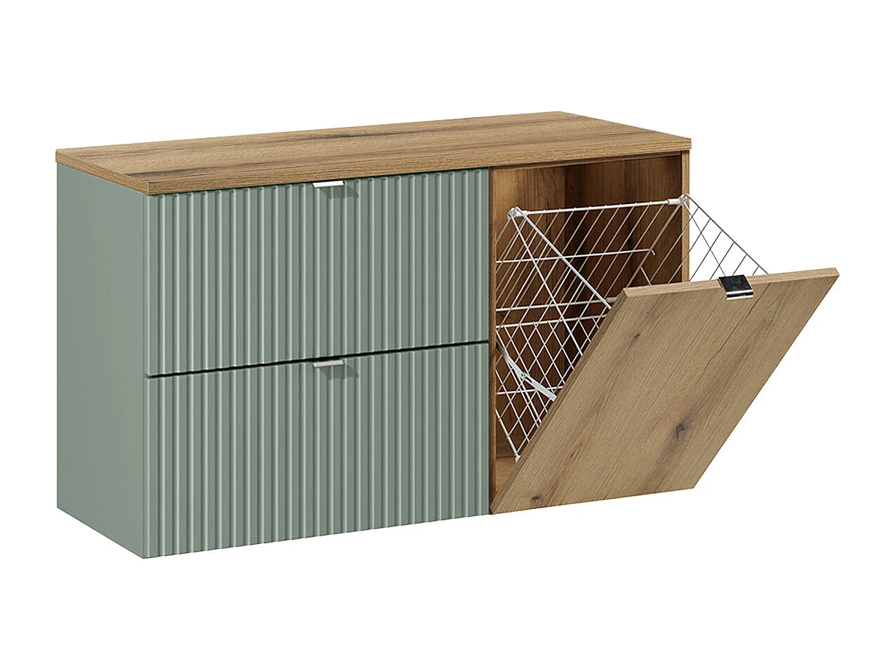 Meuble sous-vasque 100cm panier à linge Jade Vert et Bois