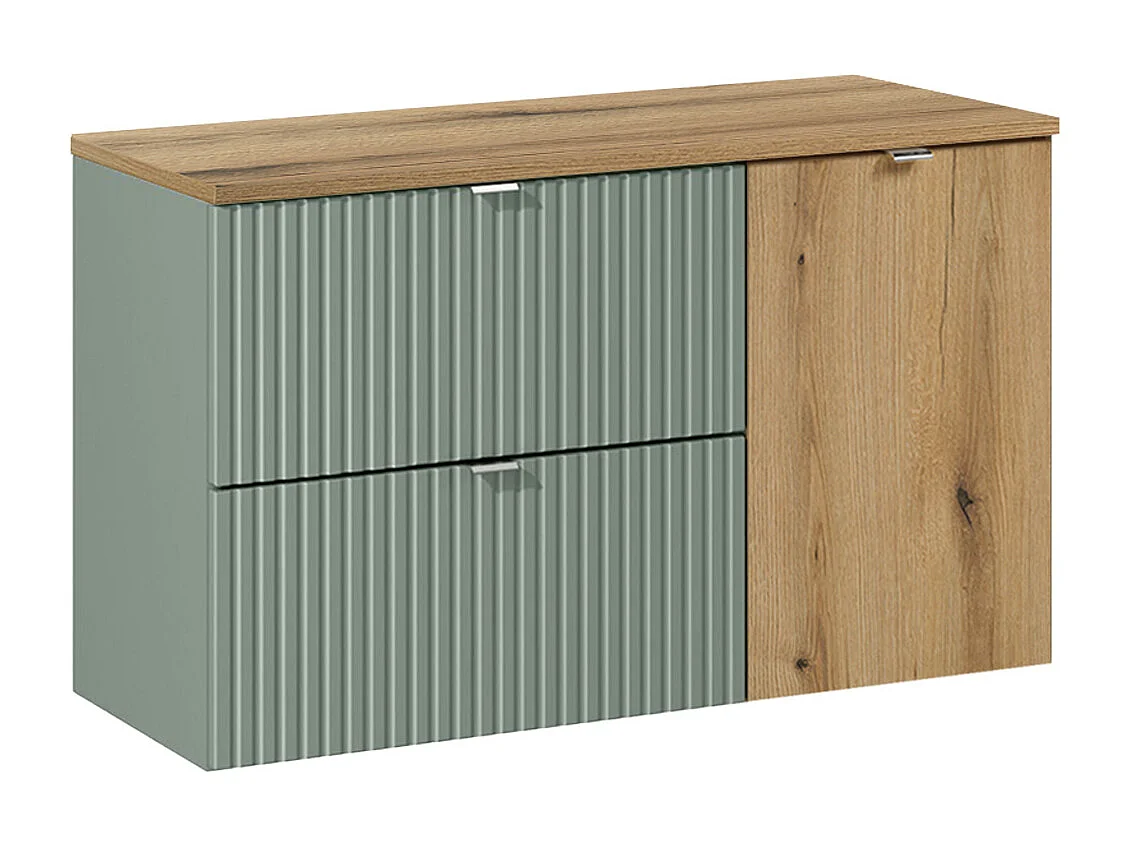 Meuble sous-vasque 100cm panier à linge Jade Vert et Bois