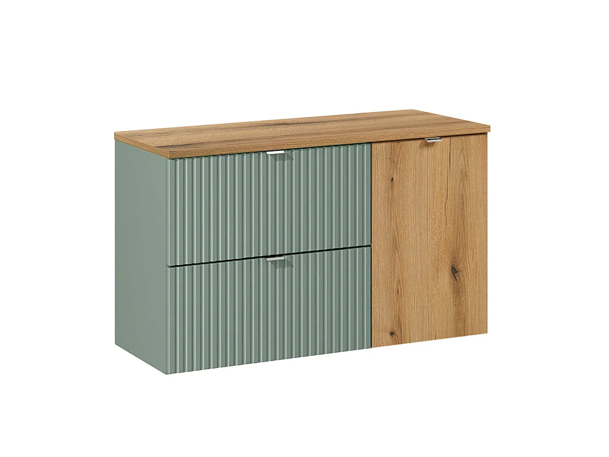 Waschtischunterschrank 100cm Wäschekorb Jade Grün und Holz