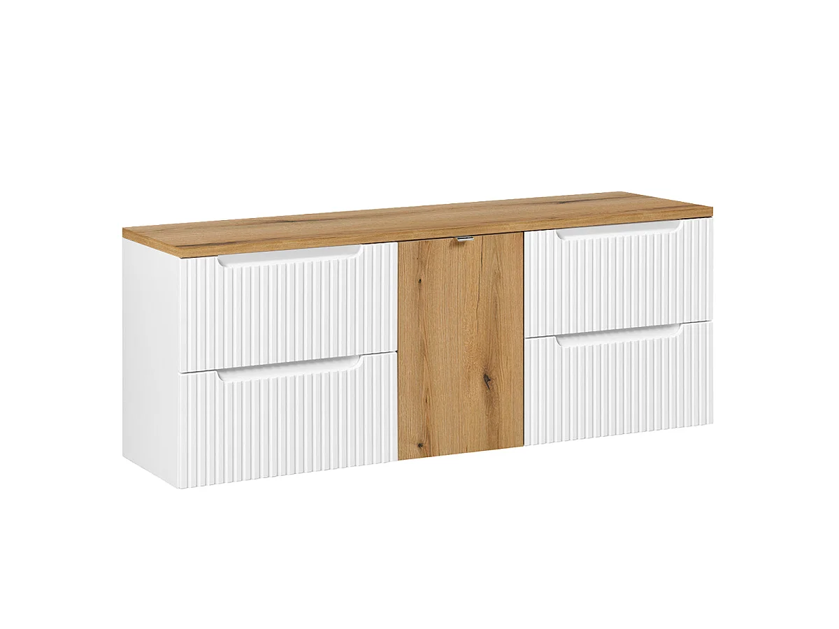 Meuble sous-vasque 160cm panier à linge Riva Blanc et Bois
