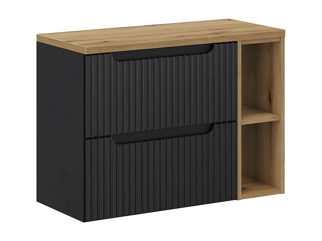 Meuble sous-vasque 80cm 2 tiroirs 2 niches Riva Noir et Bois