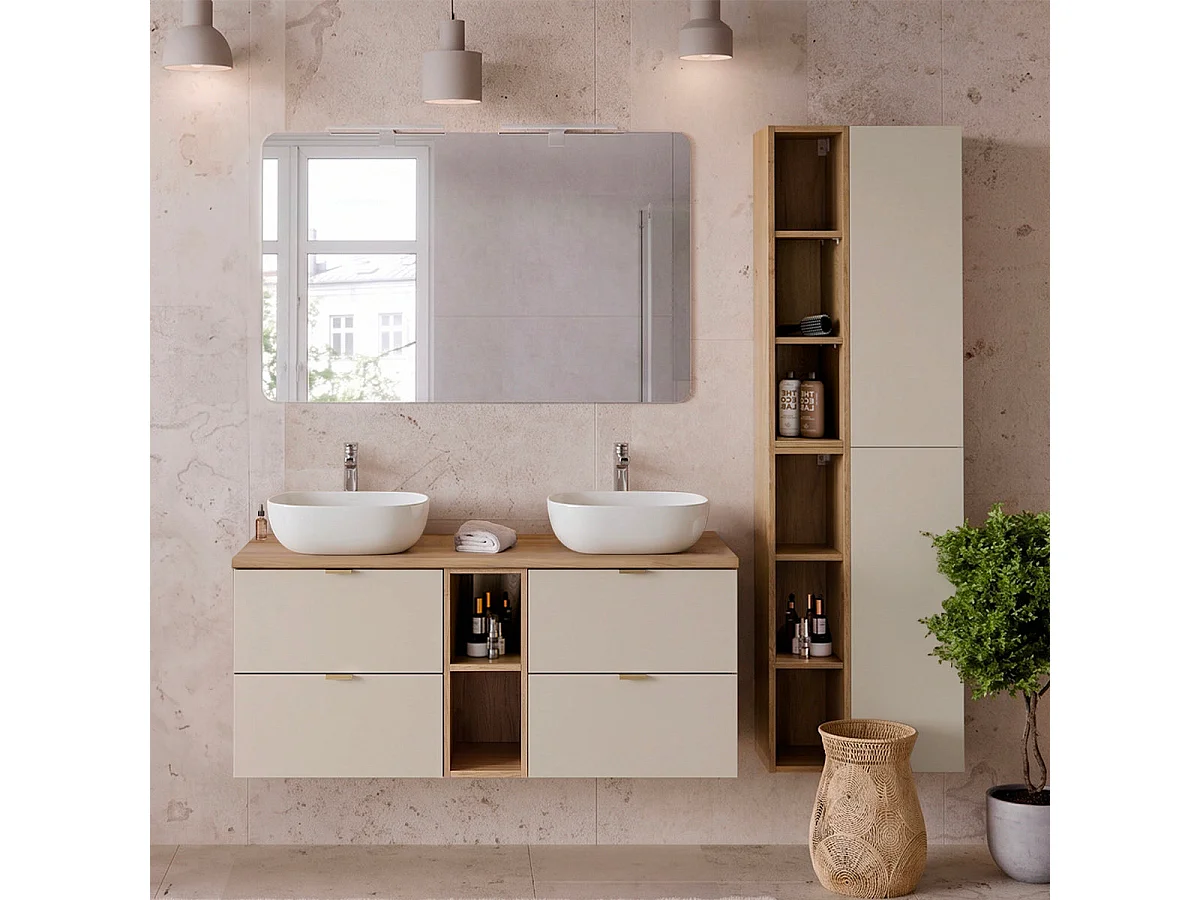 Mobile sotto-lavabo 120cm 2 nicchie Azel Cachemire e Legno