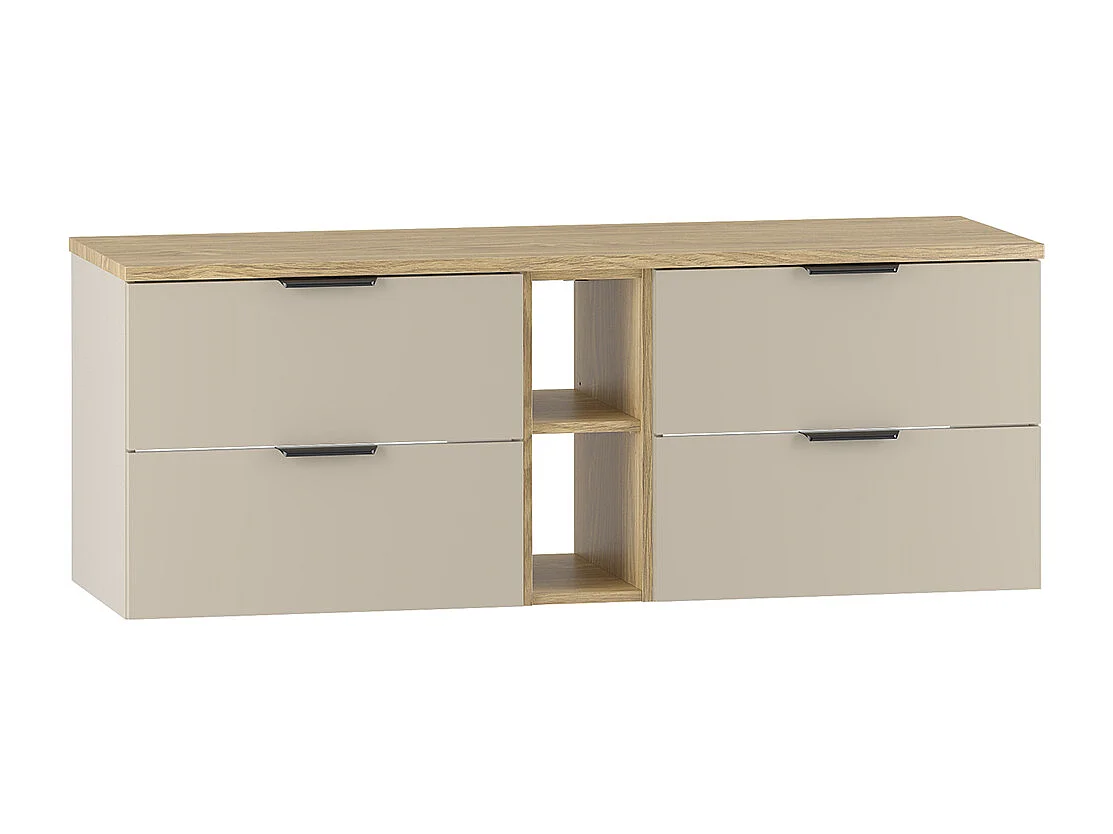 Meuble sous-vasque 140cm 2 niches plan de toilette Astrid Cachemire et bois