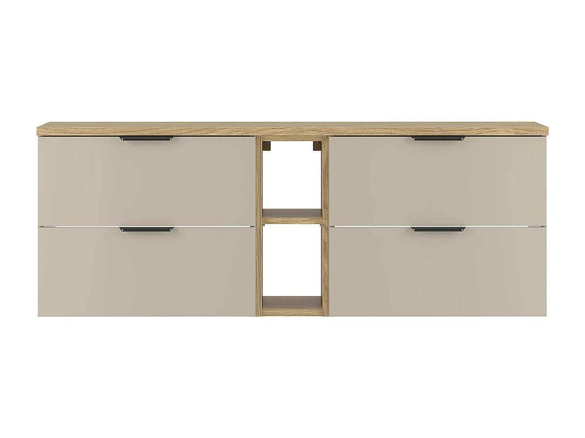 Meuble sous-vasque 140cm 2 niches plan de toilette Astrid Cachemire et bois