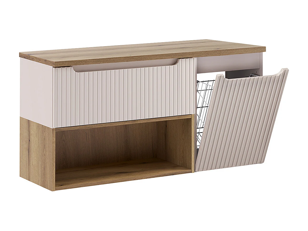 Onderbouw wastafel 120cm wasmand Riva Kasjmier en Hout
