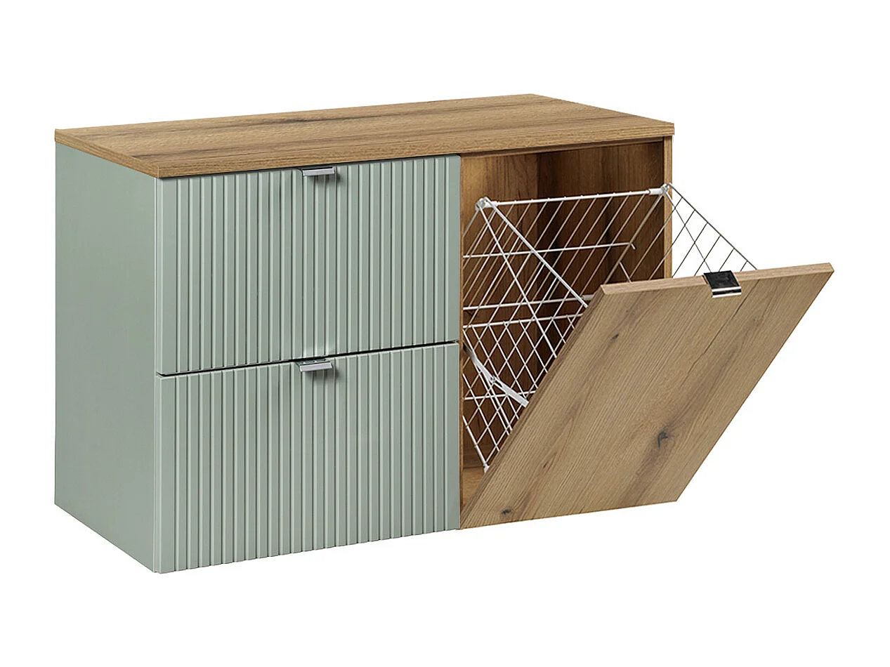 Onderbouw wastafel 90cm Jade Groen en Hout met wasmand