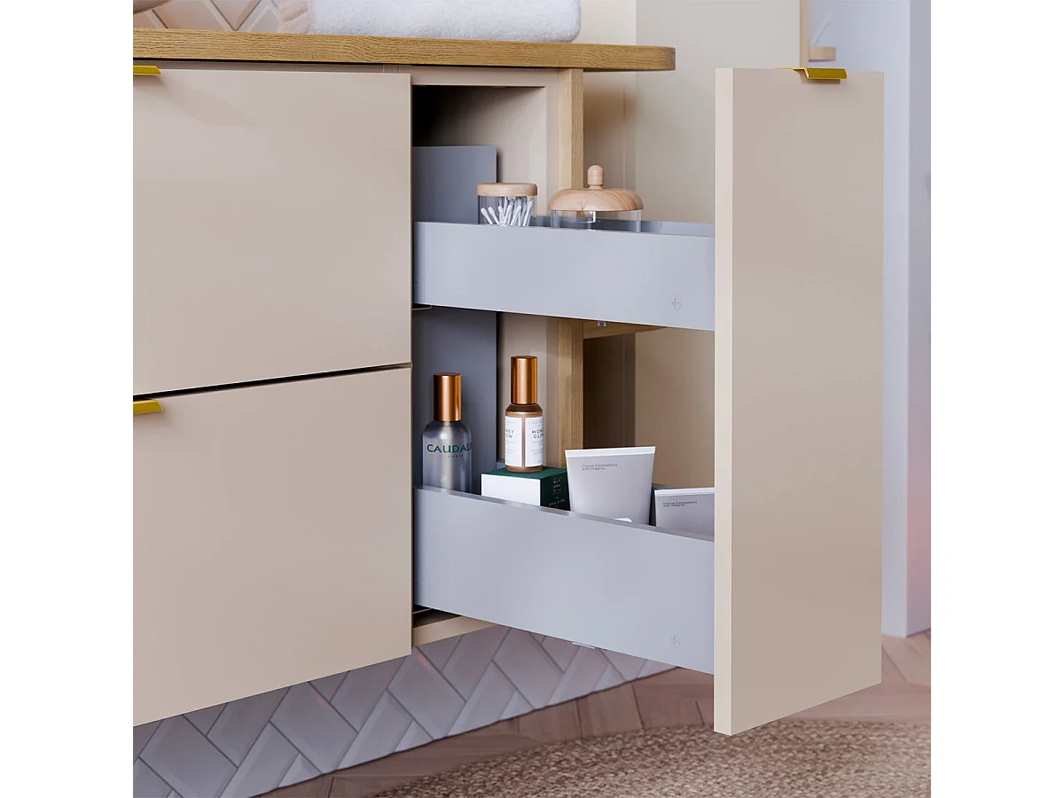 Waschtischunterschrank 120cm 3 Schubladen Waschtisch Azel Kaschmir und Holz