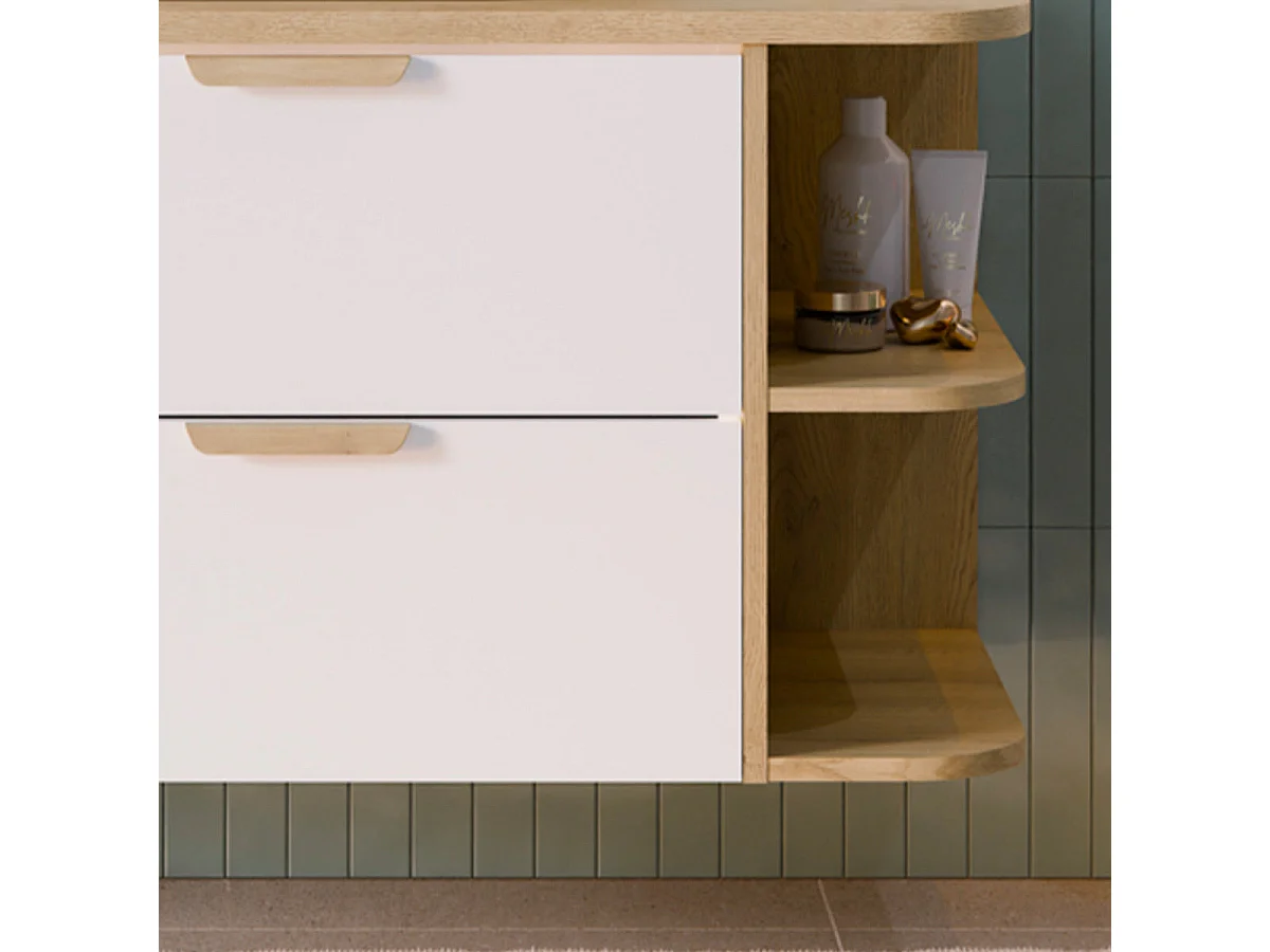 Meuble sous-vasque 100cm niches arrondies plan de toilette Oria Blanc mat