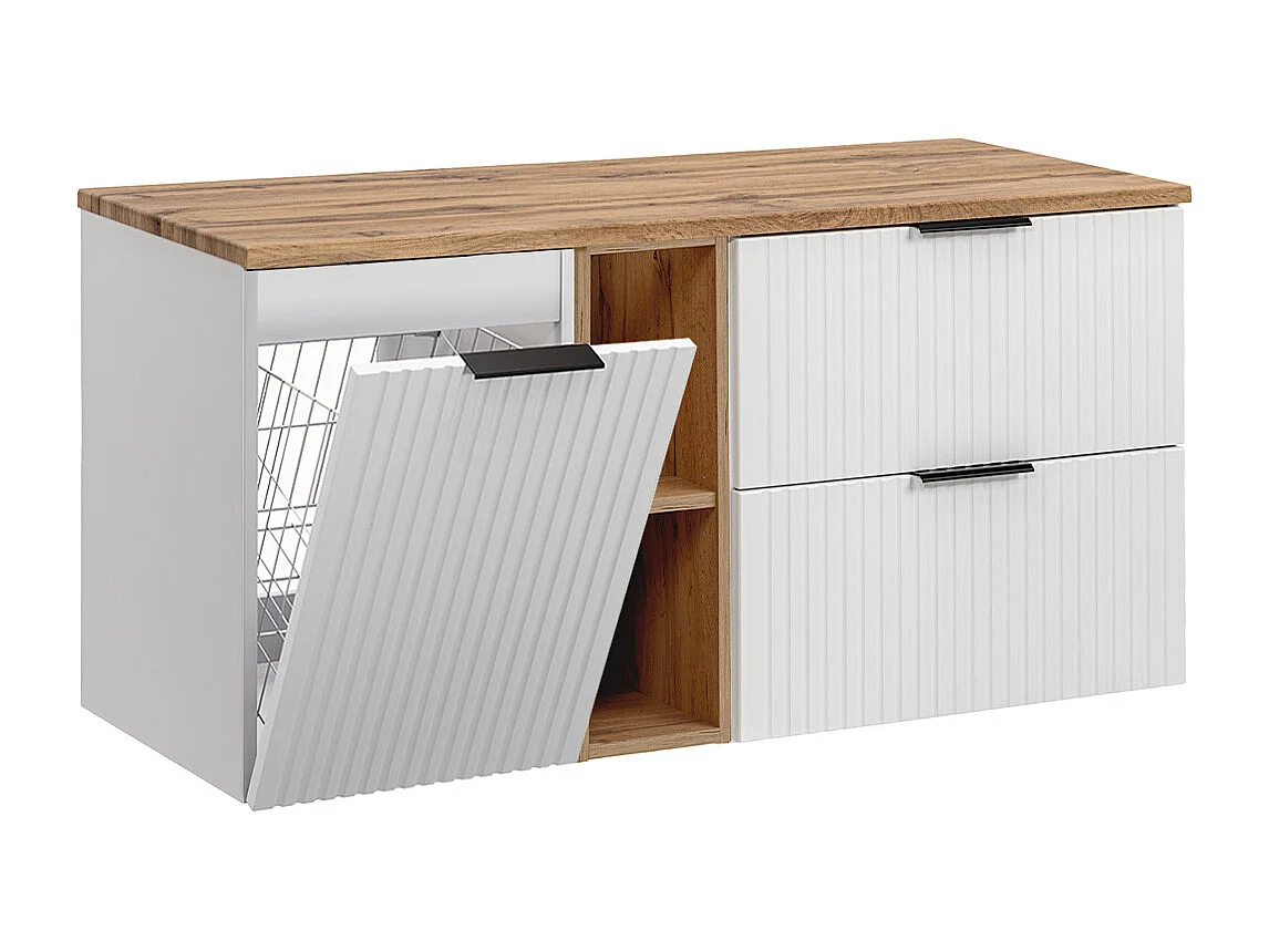 Meuble sous-vasque 120cm 2 niches panier à linge Adriel Blanc