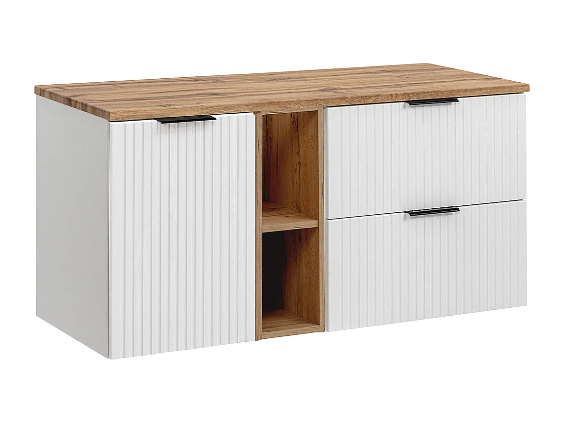 Meuble sous-vasque 120cm 2 niches panier à linge Adriel Blanc