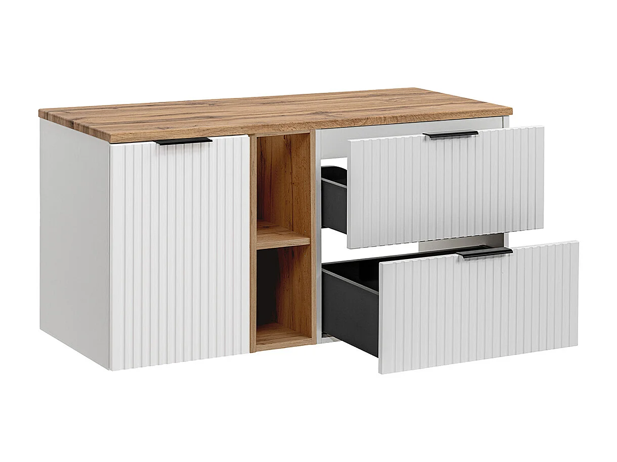 Meuble sous-vasque 120cm 2 niches panier à linge Adriel Blanc
