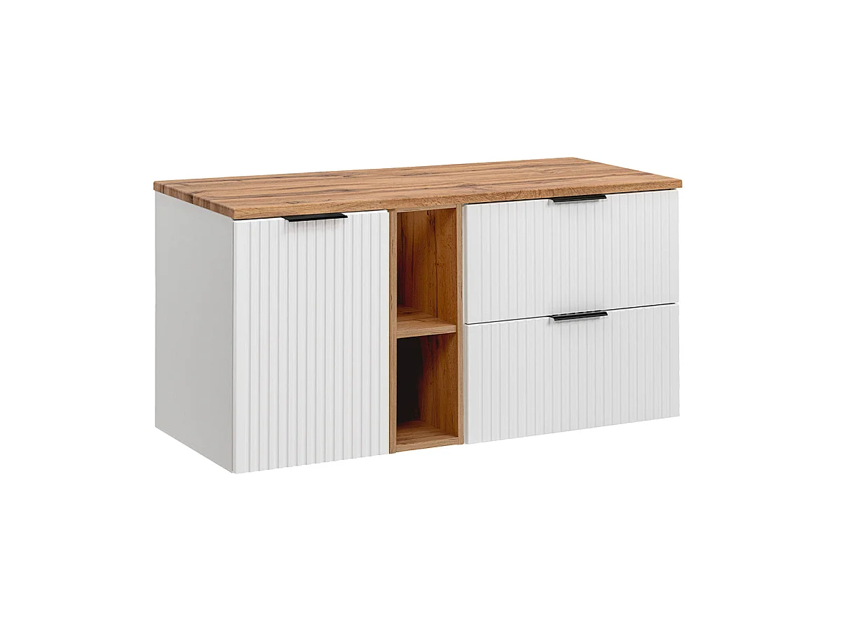Mobile sottolavabo 120cm 2 nicchie cesto portabiancheria Adriel Bianco