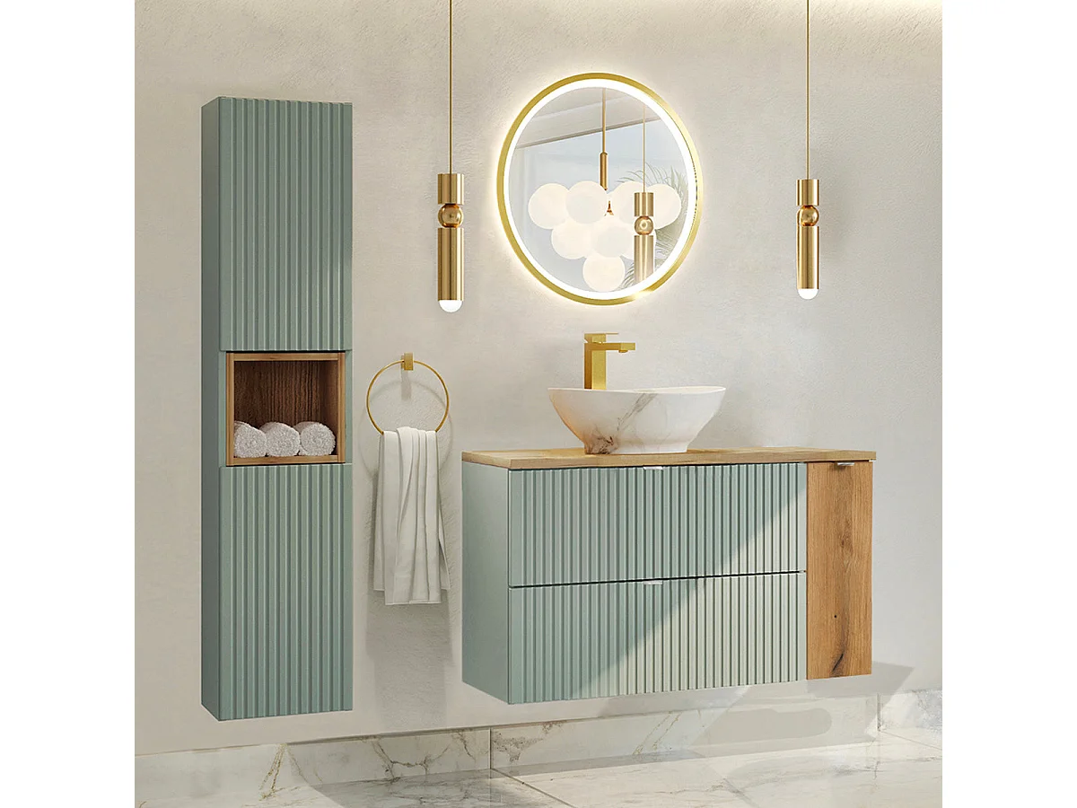 Waschtischunterschrank 100cm Jade Grün und Holz