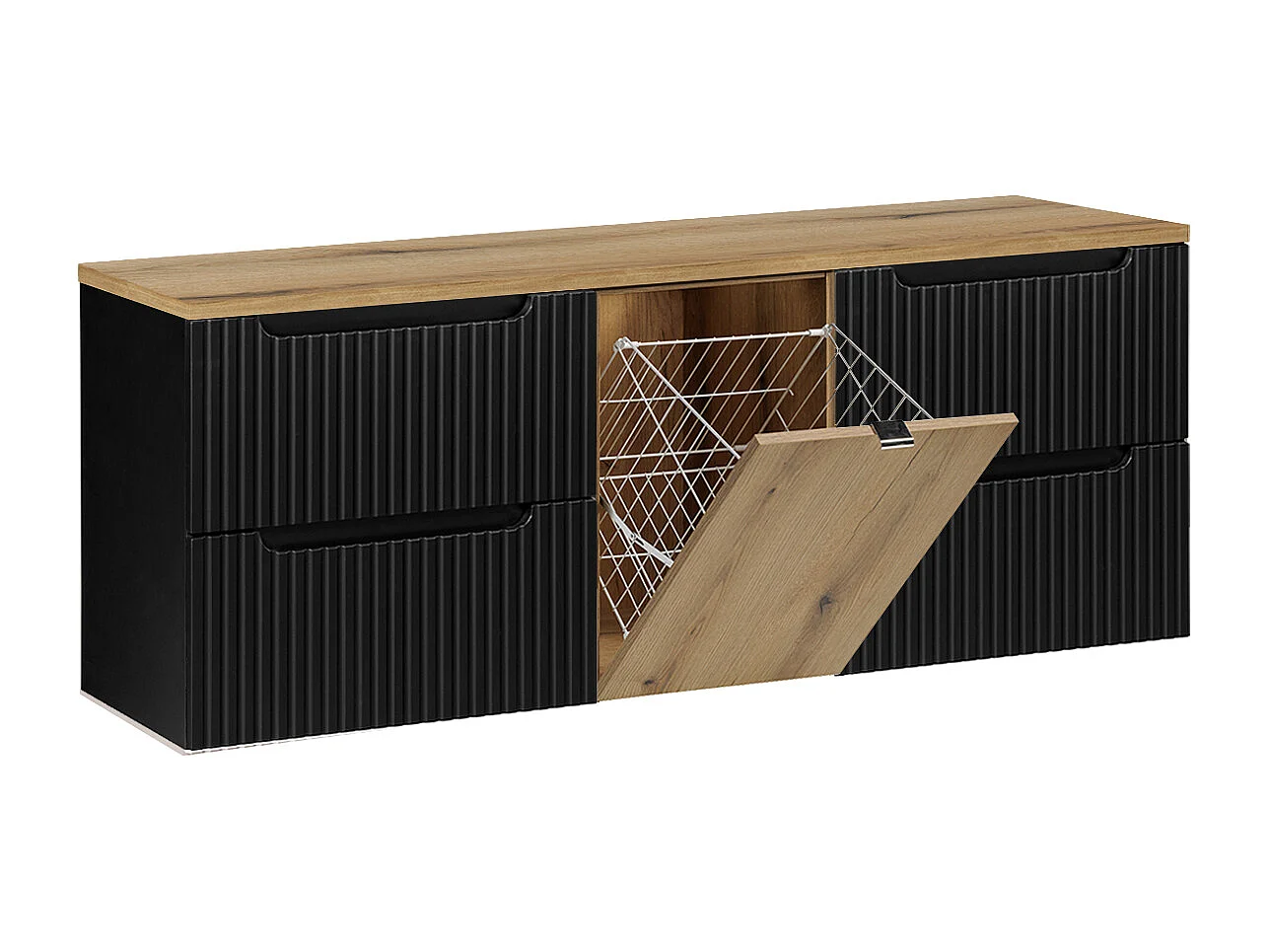 Riva Black and Wood 160 cm underskab med vasketøjskurv
