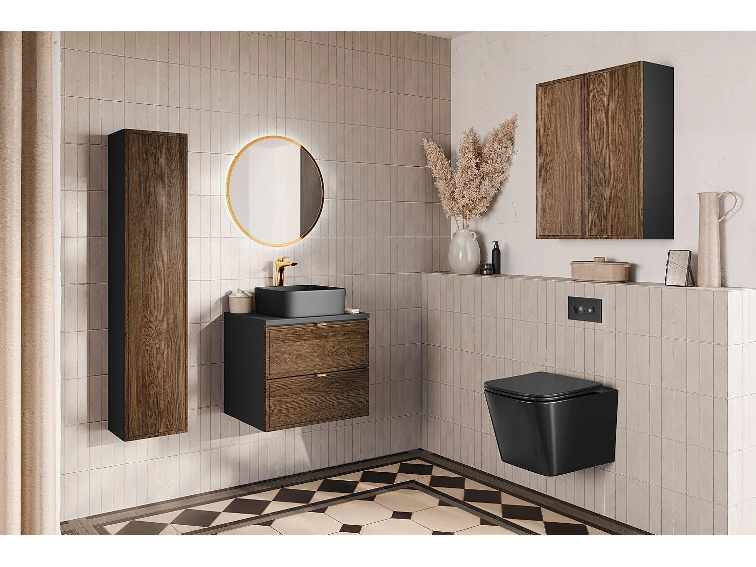 Elena 60cm wood and black vanity unit