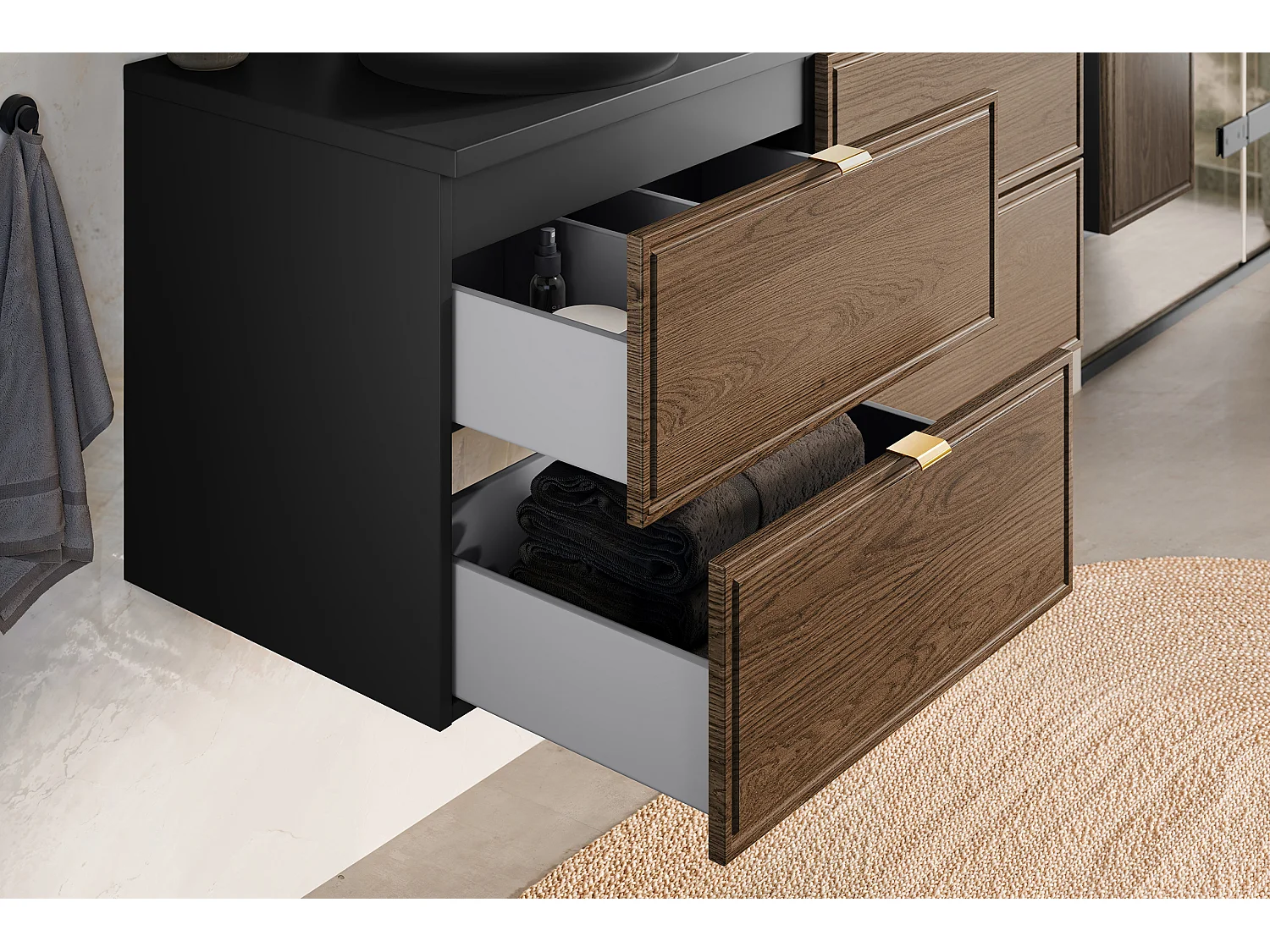 Elena 60cm wood and black vanity unit