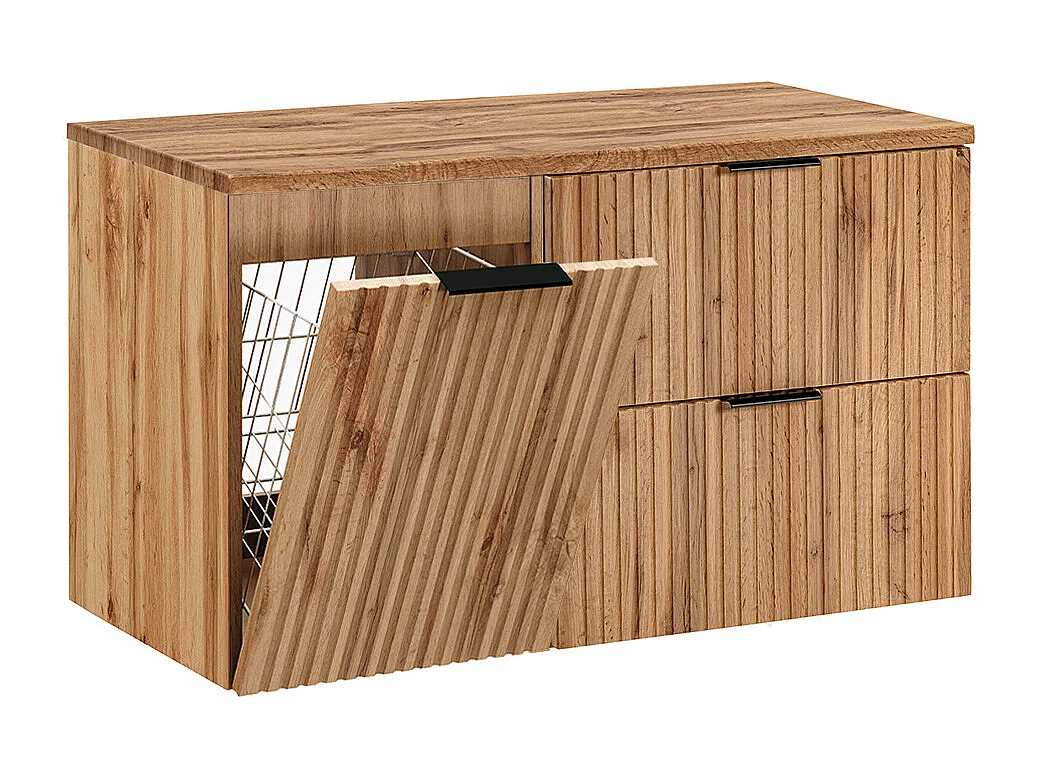 Meuble sous-vasque 100cm panier à linge Adriel Bois
