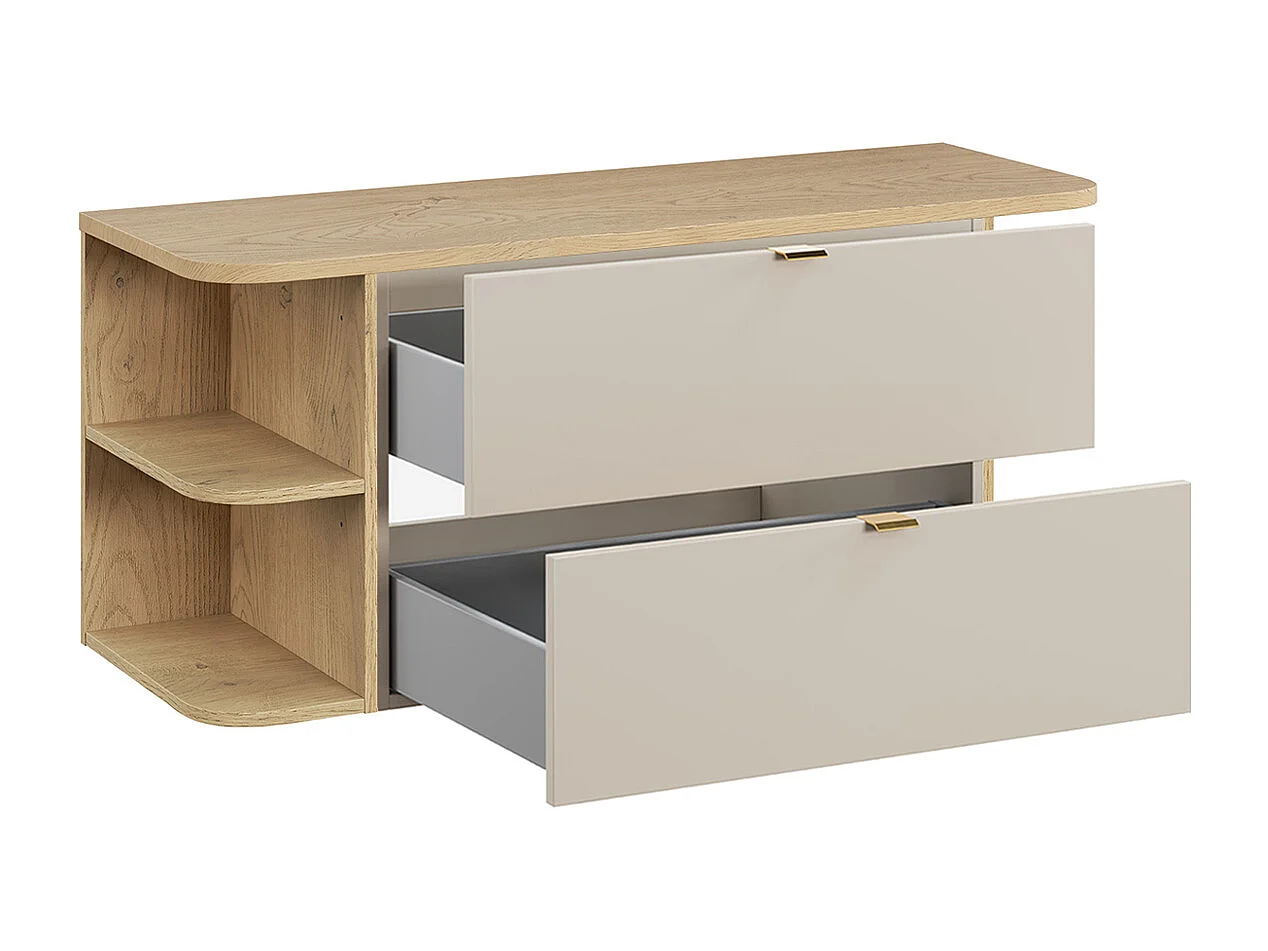 Meuble sous-vasque 120cm niches arrondies plan de toilette Azel Cachemire et Bois