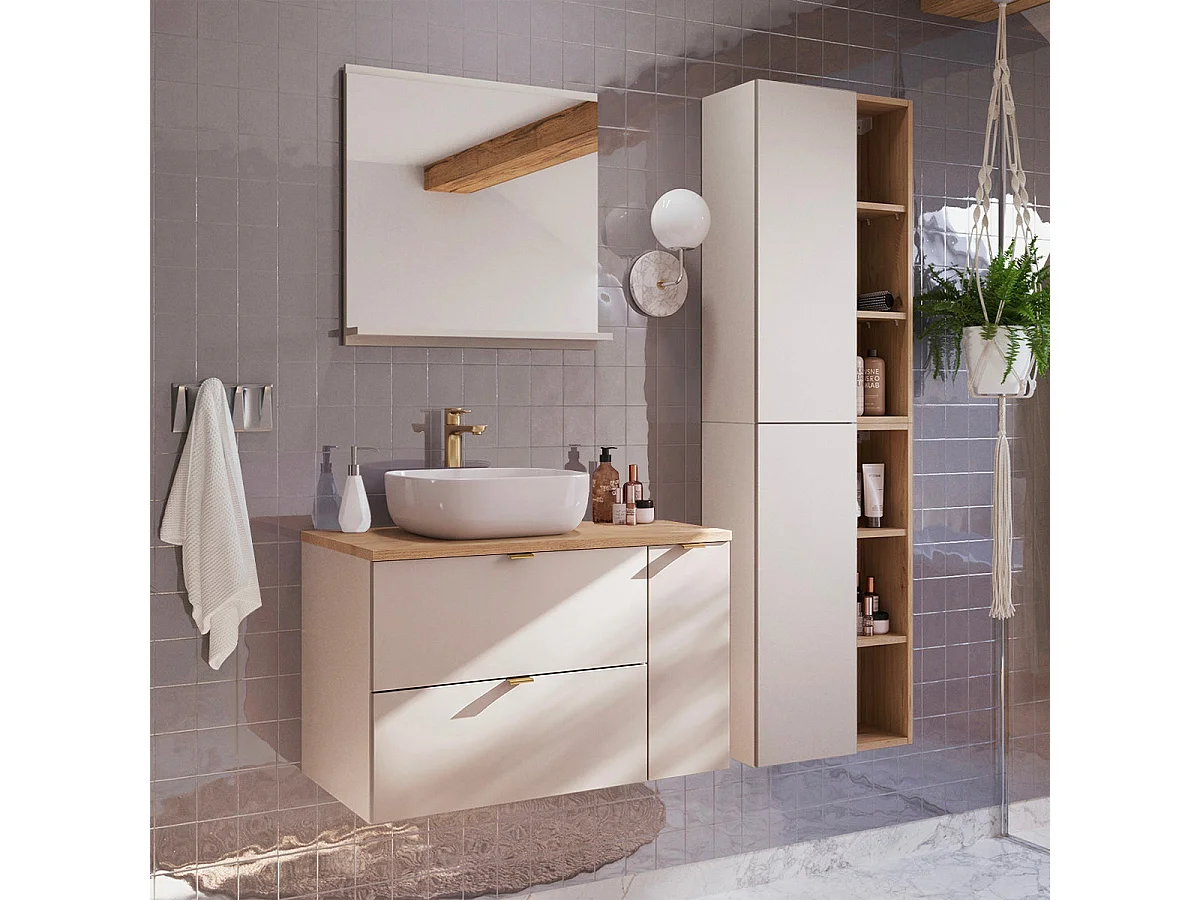 Meuble sous-vasque 80cm 3 tiroirs Azel Cachemire et Bois