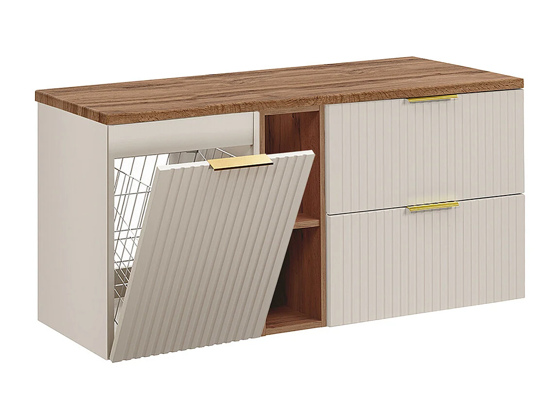 Mueble bajo lavabo 120cm 2 compartimientos cesto de ropa Adriel Cachemira y Madera