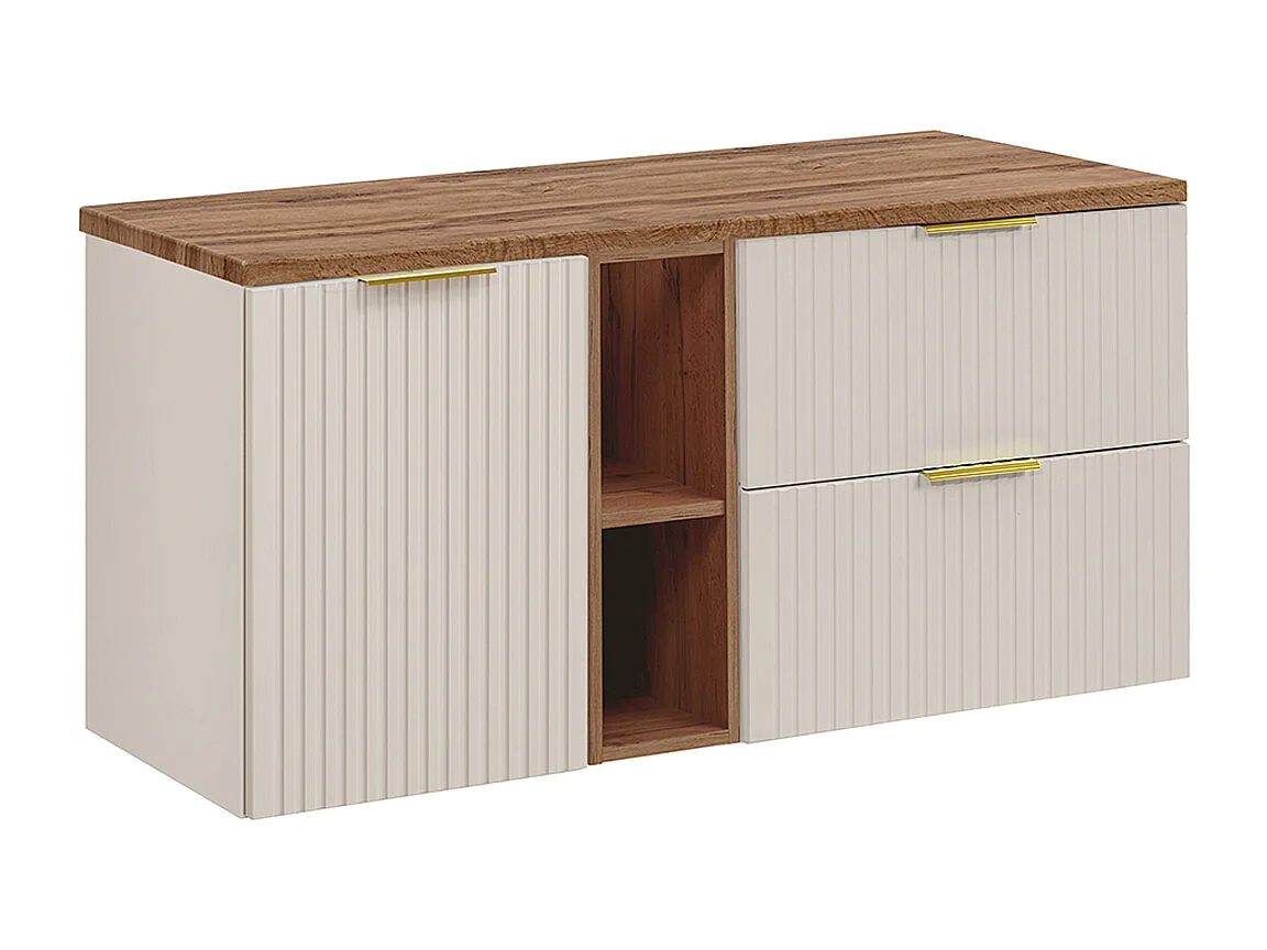 Mueble bajo lavabo 120cm 2 compartimientos cesto de ropa Adriel Cachemira y Madera