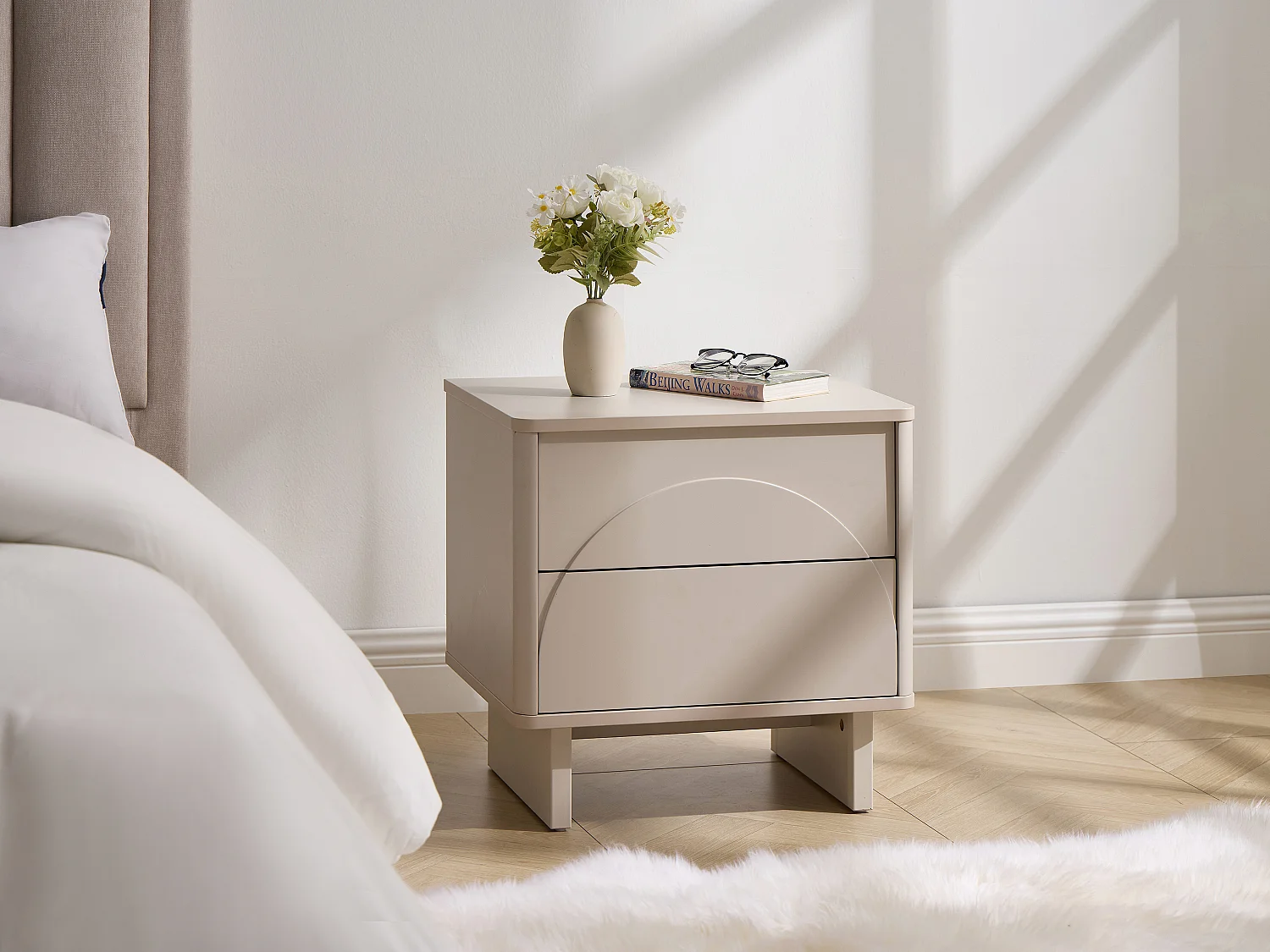 Lot de 2 tables de chevet avec 2 tiroirs - Beige - DELORINA