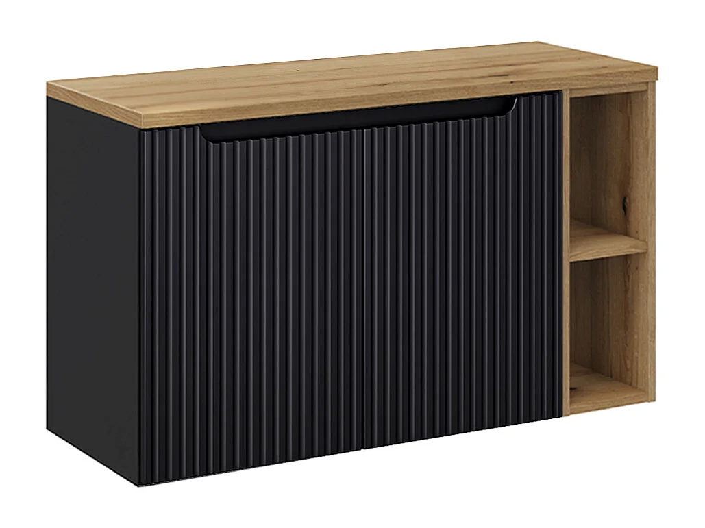 Meuble sous-vasque 100cm 2 portes 2 niches Riva Noir et Bois