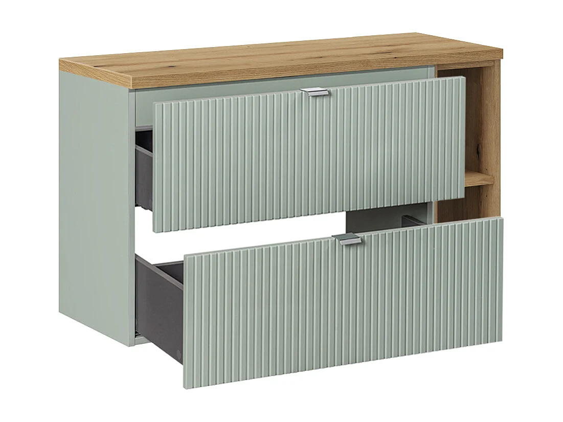 Meuble sous-vasque 100cm 2 tiroirs 2 niches Jade Vert et Bois
